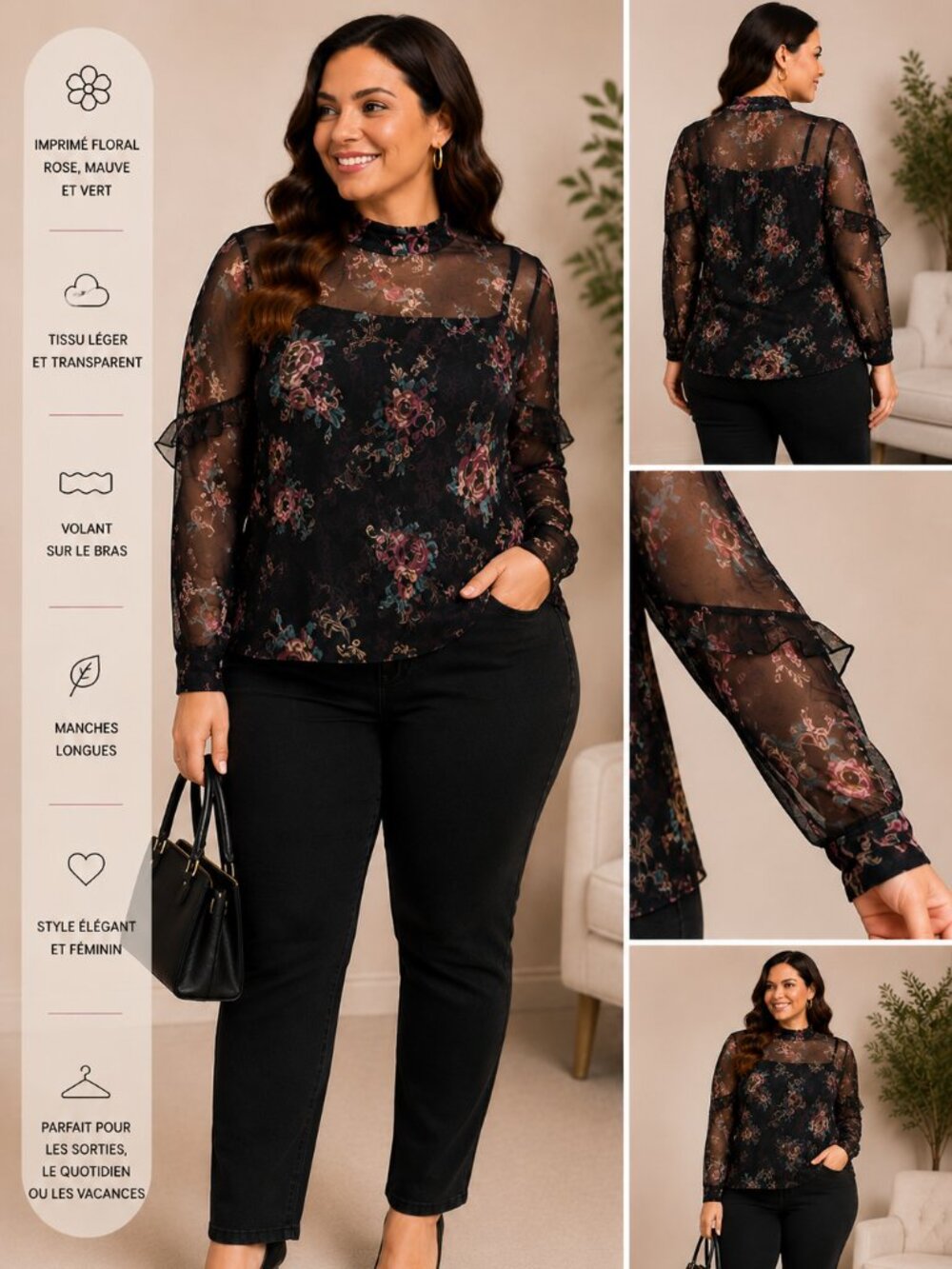 MICHEL STUDIO — FLORAL SHEER BLOUSE — SIZE X
